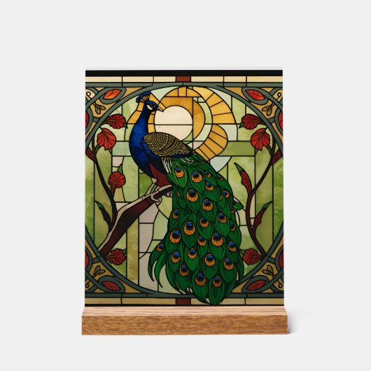 Peacock Nouveau Acrylic Stained Glass Wall Art アクリルサイン (正面)