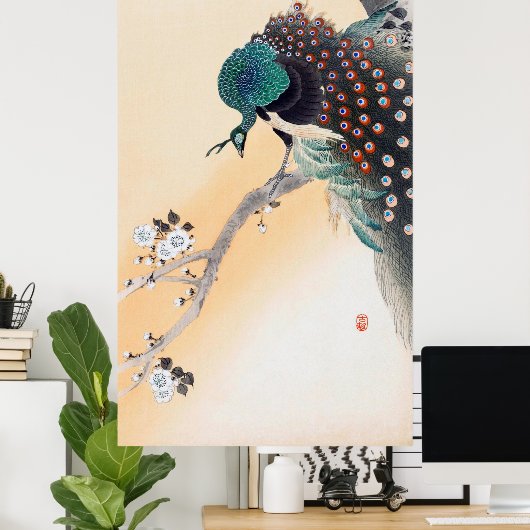 Peacock on a Cherry Blossom Tree, Ohara Koson ポスター (ホームオフィス)