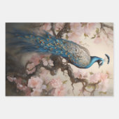 Peacock on flower branches, decoupage ラッピングペーパーシート (正面)