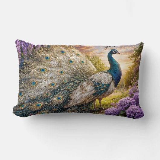 Peacock on the mountain at dawn ランバークッション (正面)