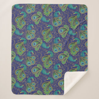 Peacock Paisley Pattern Blue シェルパブランケット