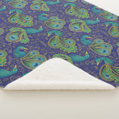 Peacock Paisley Pattern Blue シェルパブランケット (3/4)