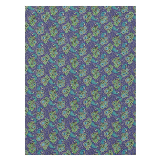 Peacock Paisley Pattern Blue テーブルクロス (正面)