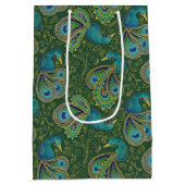 Peacock Paisley Pattern Green ミディアムペーパーバッグ (裏面)