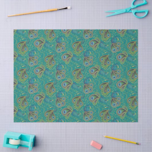 Peacock Paisley Pattern Teal 薄葉紙 (クラフト)