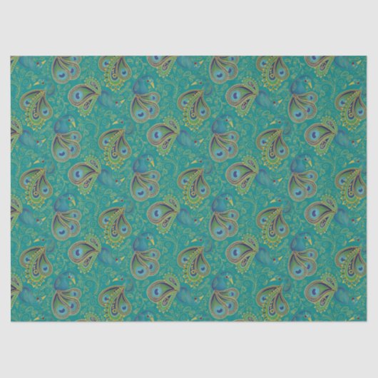 Peacock Paisley Pattern Teal 薄葉紙 (正面)