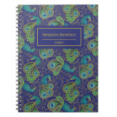 Peacock Paisley Royal Blue Monogram ノートブック (正面)
