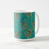 Peacock Paisley Royal Teal Monogram コーヒーマグカップ (正面右)