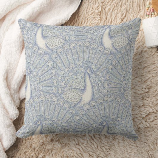 peacock pattern muted blue クッション (ブランケット)