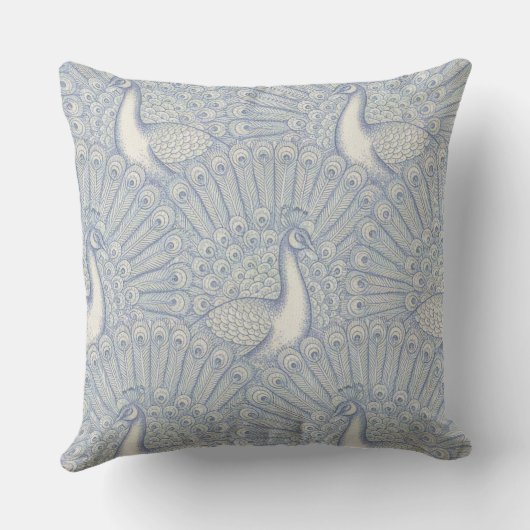 peacock pattern muted blue クッション (裏面)