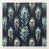 Peacock Plumes ガラスコースター (正面)