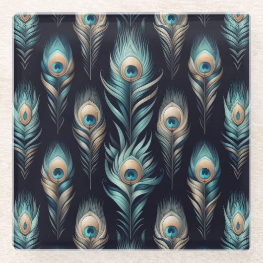 Peacock Plumes ガラスコースター (正面)
