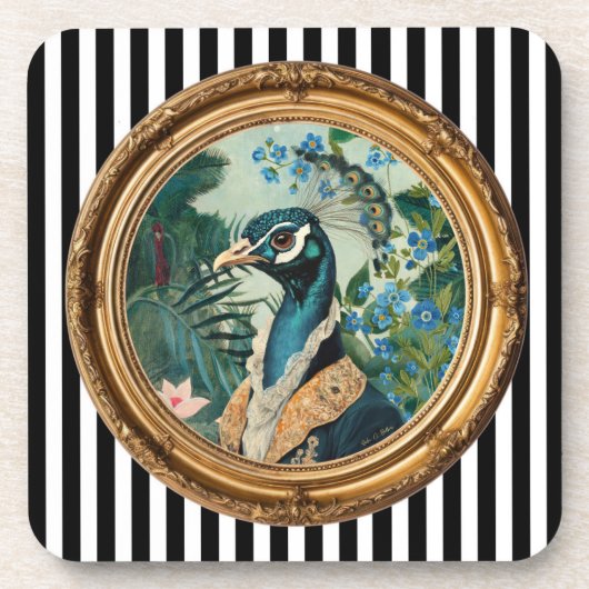 Peacock Portrait Art Print in Ornate Gold Frame St コースター (正面)