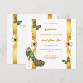 Peacock Quinceañera gold white glam feathers シーズンカード (正面/裏面)