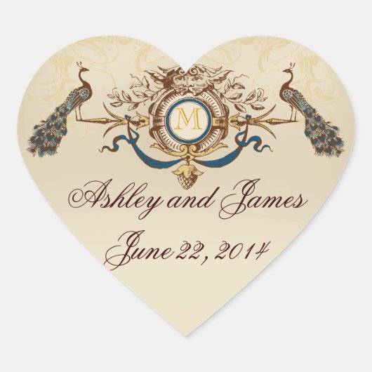 Peacock Save the Dateエレガント Stickersハート図形 ハートシール (正面)
