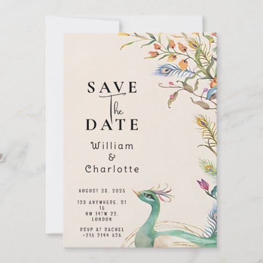 Peacock Save the Date, Wedding Invitation 招待状 (正面)