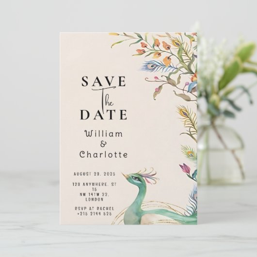 Peacock Save the Date, Wedding Invitation 招待状 (スタンド正面)