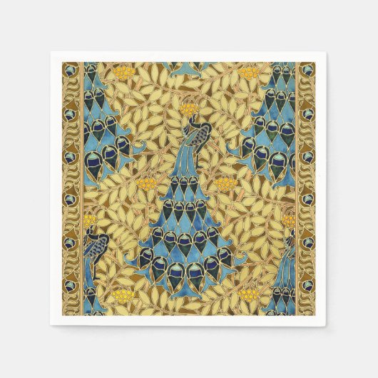 Peacocks Birds Rowan Trees Art Nouveau スタンダードカクテルナプキン (正面)