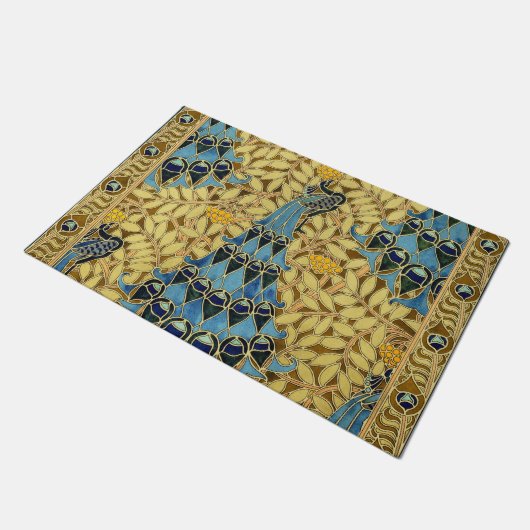 Peacocks Birds Rowan Trees Art Nouveau ドアマット (アングル)