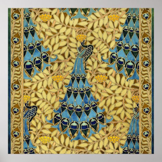 Peacocks Birds Rowan Trees Art Nouveau ポスター (正面)