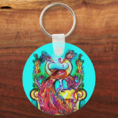 PEACOCKS IN LOVE MONOGRAM赤い青いターカーズグリーン キーホルダー (正面)