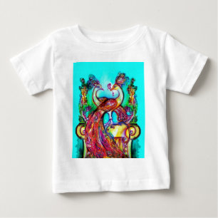 PEACOCKS IN LOVE MONOGRAM赤い青いターカーズグリーン ベビーTシャツ