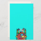 PEACOCKS IN LOVE MONOGRAM赤い青いターカーズグリーン 便箋 (正面/裏面)