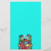 PEACOCKS IN LOVE MONOGRAM赤い青いターカーズグリーン 便箋 (正面)