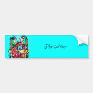 PEACOCKS IN LOVE MONOGRAM赤い青いターコイズ緑 バンパーステッカー
