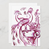 PEACOCKS IN LOVE MONOGRAM赤バーガンディーピンク白 案内状 (正面/裏面)