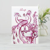 PEACOCKS IN LOVE RSVP、赤いブルゴーニュ白 招待状 (スタンド正面)