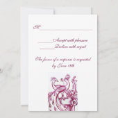 PEACOCKS IN LOVE RSVP、赤いブルゴーニュ白 招待状 (裏面)