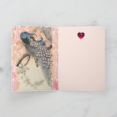 PEACOCKS,PINK SAKURA FLOWERS Floral Valentine Day シーズンカード (内部)