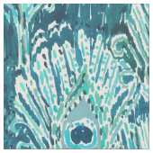 Peacockyの羽のティール（緑がかった色）の水彩画 ファブリック (クローズアップ)