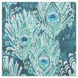 Peacockyの羽のティール（緑がかった色）の水彩画 ファブリック
