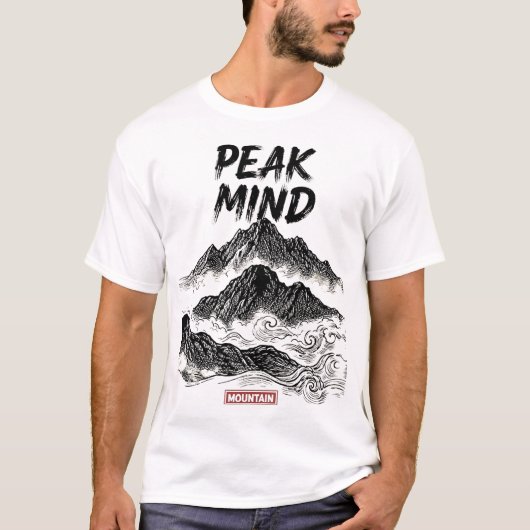 Peak Mind Hand-Drawn Mountain Line Art Tシャツ (正面)