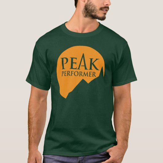 Peak Performerは緑色のtにオレンジ色のロゴを付ける Tシャツ (正面)
