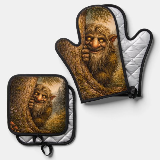 Peaking Norwegian Troll, Oven Mitt and Pot Holder 鍋つかみ&鍋敷きセット (正面/裏面)