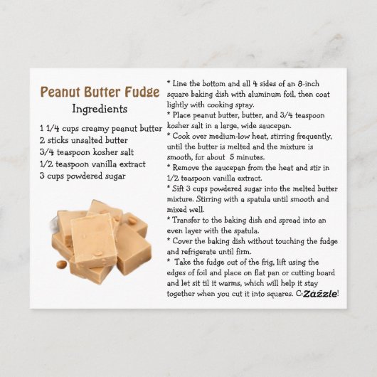 Peanut Butter Fudge Recipe Card ポストカード (裏面)