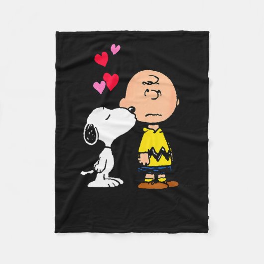 Peanuts - And Charlie Dog Kisses Valentine Wishes フリースブランケット (正面)