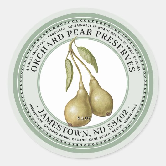 Pearはラベルを保持ジャムゼリー1930緑 ラウンドシール (正面)