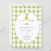 Pear-fect Baby Shower Green Gingham Invite 招待状 (正面)
