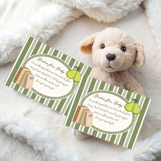 Pear sage green retro baby shower book request エンクロージャーカード