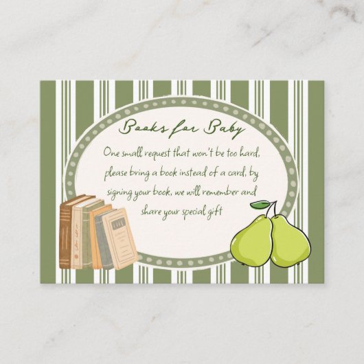 Pear sage green retro baby shower book request エンクロージャーカード (正面)