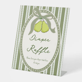 Pear sage green retro baby shower diapper raffle 台座サイン