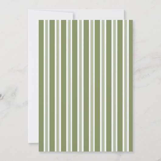 Pear sage green retro stripes baby shower 招待状 (裏面)