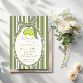 Pear sage green retro stripes baby shower 招待状