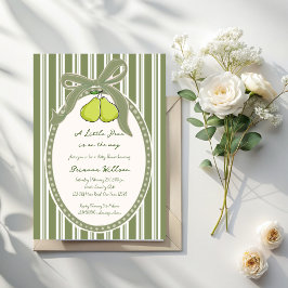 Pear sage green retro stripes baby shower 招待状