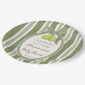Pear sage green retro stripes baby shower custom ペーパープレート (アングル)