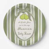 Pear sage green retro stripes baby shower custom ペーパープレート (正面)